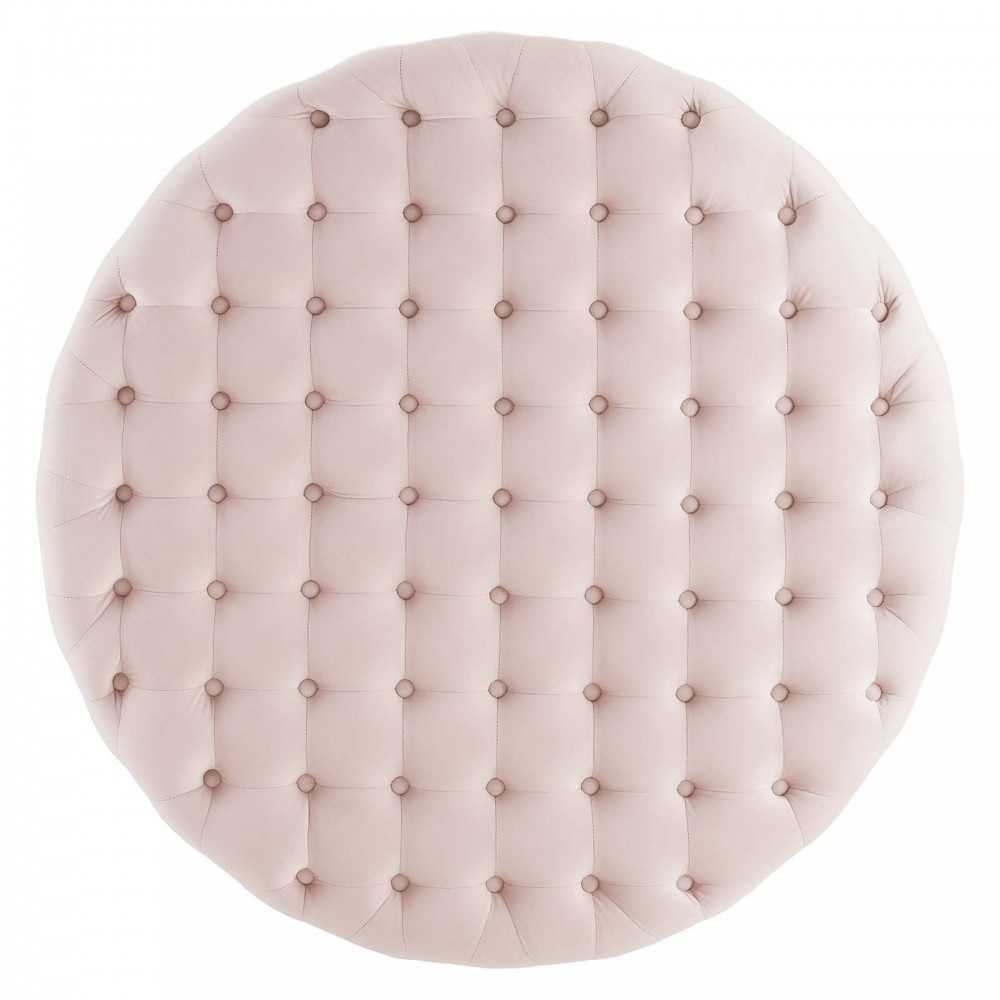 Ensconce Tufted Performance Velvet Round Ottoman, Pink