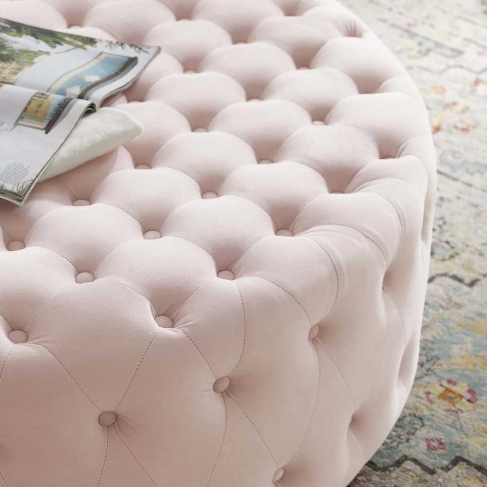 Ensconce Tufted Performance Velvet Round Ottoman, Pink