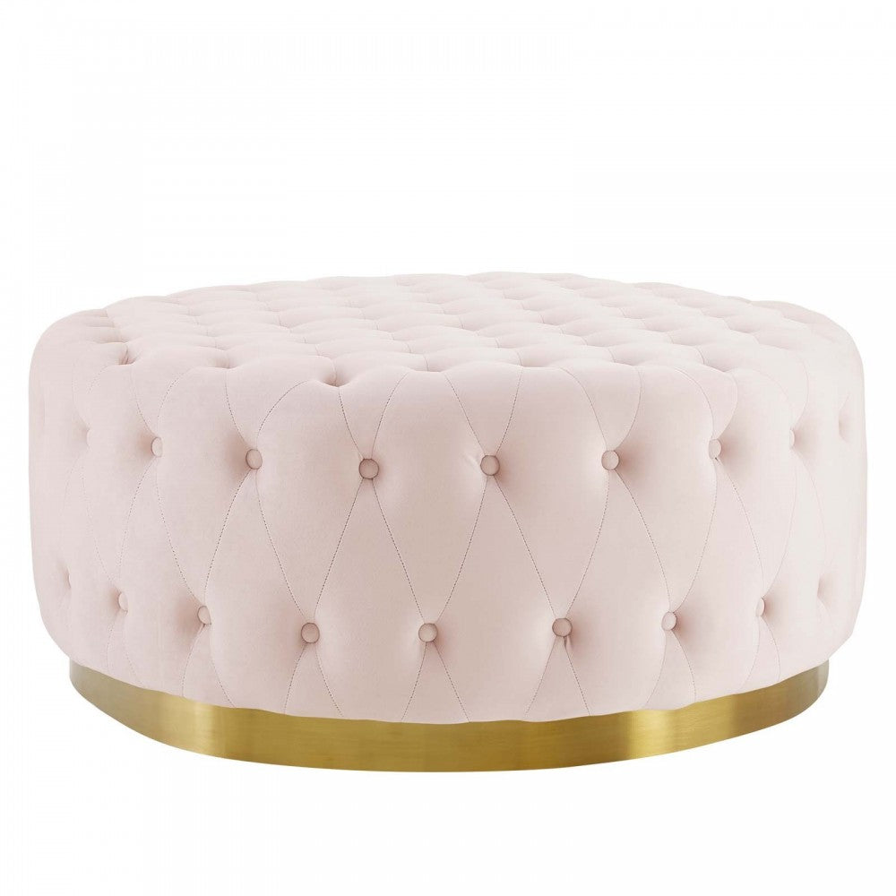 Ensconce Tufted Performance Velvet Round Ottoman, Pink