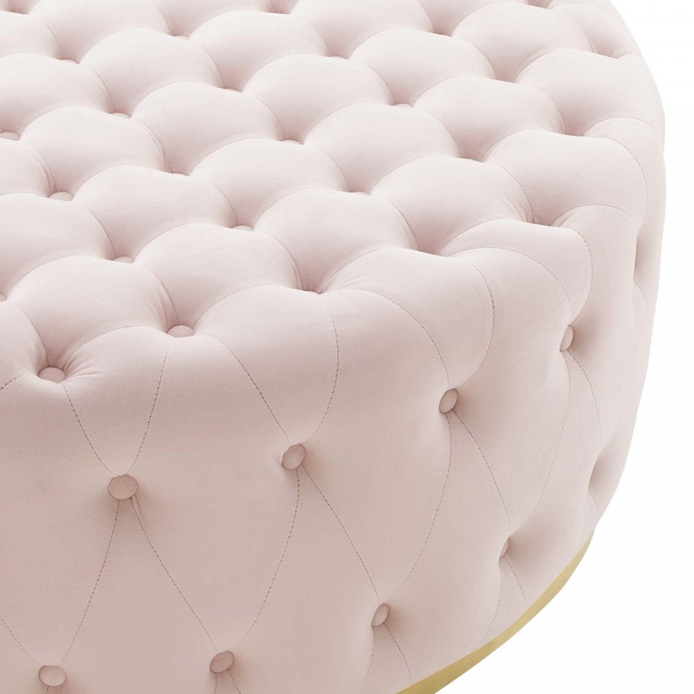 Ensconce Tufted Performance Velvet Round Ottoman, Pink