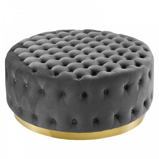 Ensconce Tufted Performance Velvet Round Ottoman, Gray