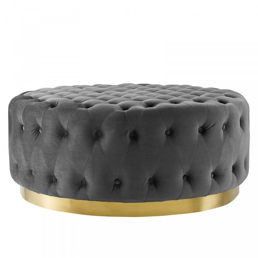 Ensconce Tufted Performance Velvet Round Ottoman, Gray