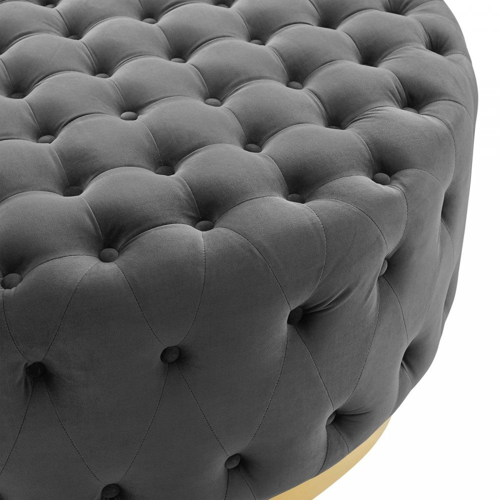 Ensconce Tufted Performance Velvet Round Ottoman, Gray