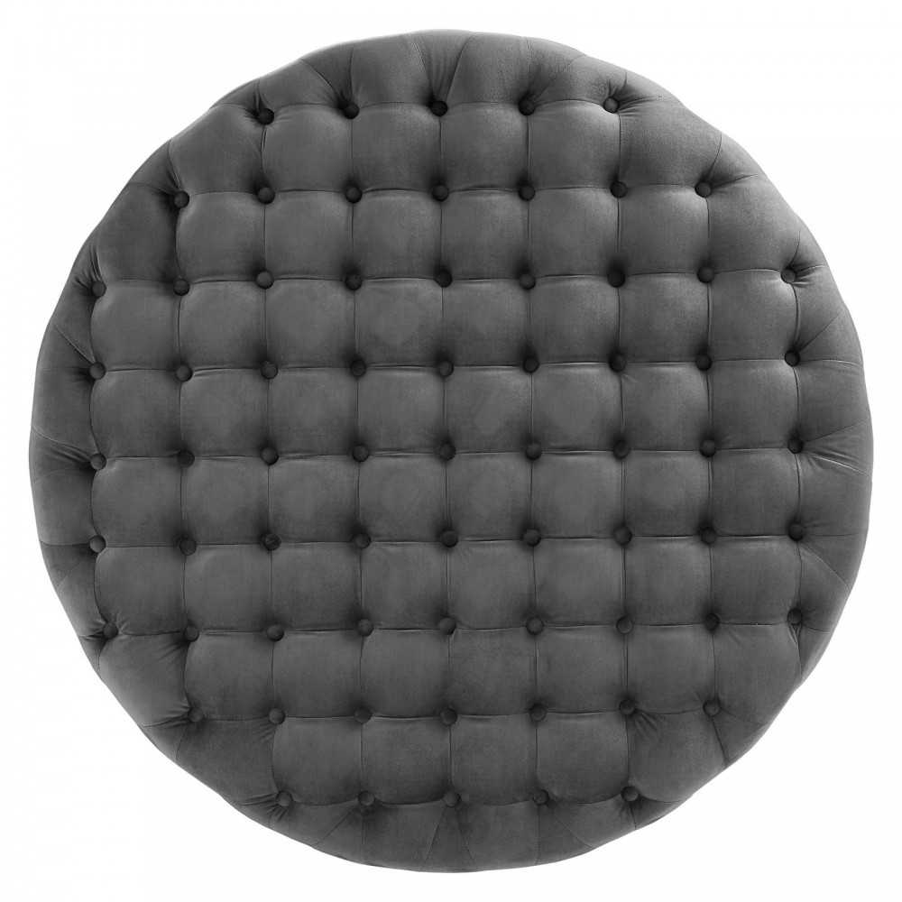 Ensconce Tufted Performance Velvet Round Ottoman, Gray