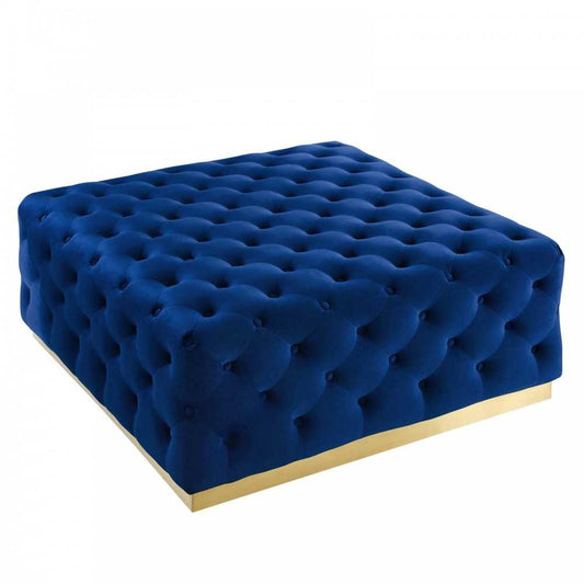 Ensconce Tufted Performance Velvet Square Ottoman, Navy