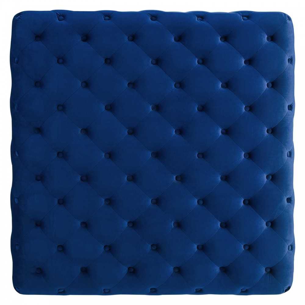 Ensconce Tufted Performance Velvet Square Ottoman, Navy