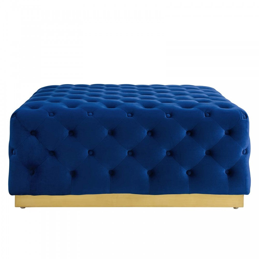 Ensconce Tufted Performance Velvet Square Ottoman, Navy