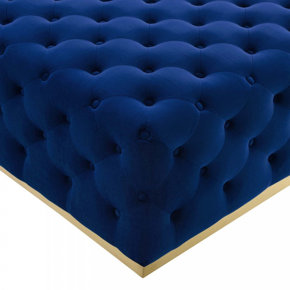 Ensconce Tufted Performance Velvet Square Ottoman, Navy