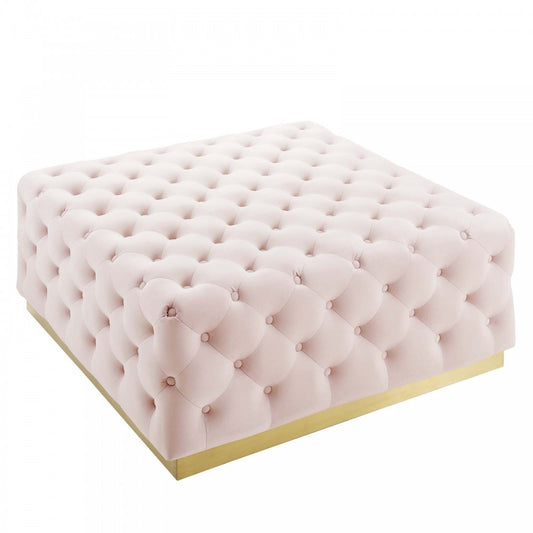 Ensconce Tufted Performance Velvet Square Ottoman, Pink