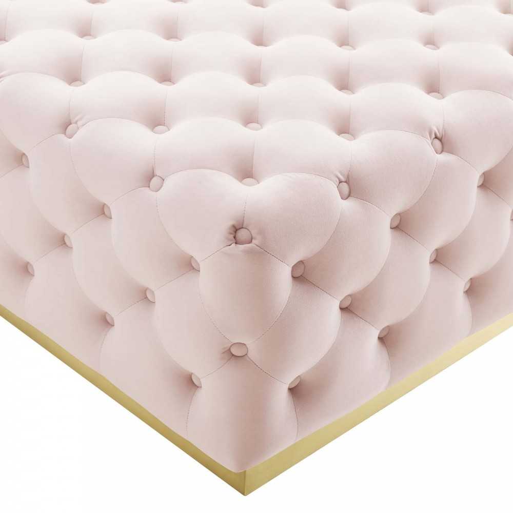 Ensconce Tufted Performance Velvet Square Ottoman, Pink