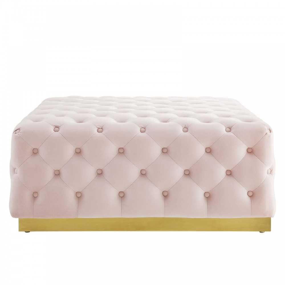 Ensconce Tufted Performance Velvet Square Ottoman, Pink