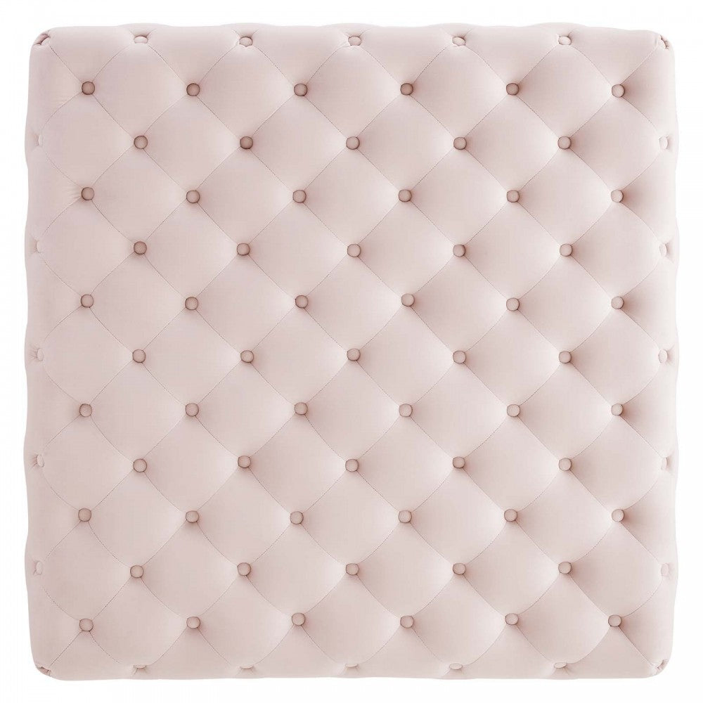 Ensconce Tufted Performance Velvet Square Ottoman, Pink