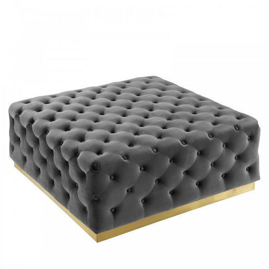 Ensconce Tufted Performance Velvet Square Ottoman, Gray