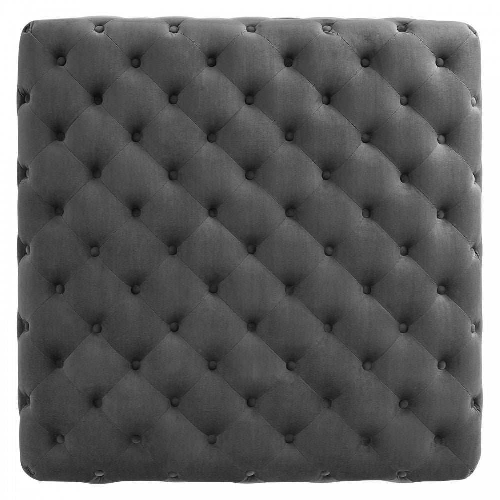 Ensconce Tufted Performance Velvet Square Ottoman, Gray