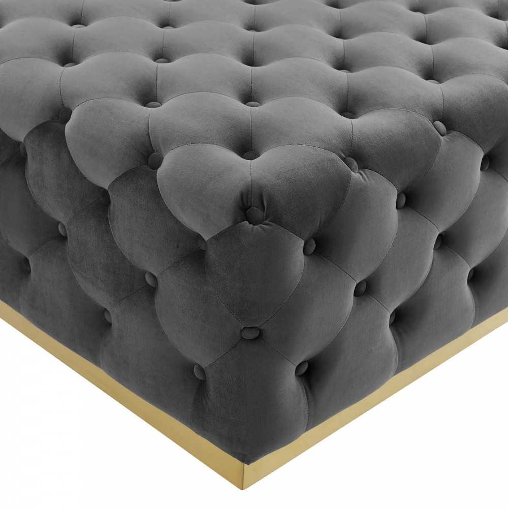 Ensconce Tufted Performance Velvet Square Ottoman, Gray