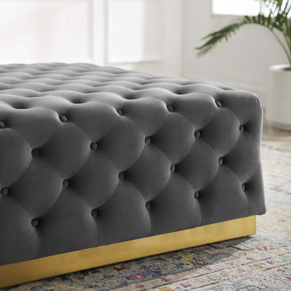 Ensconce Tufted Performance Velvet Square Ottoman, Gray