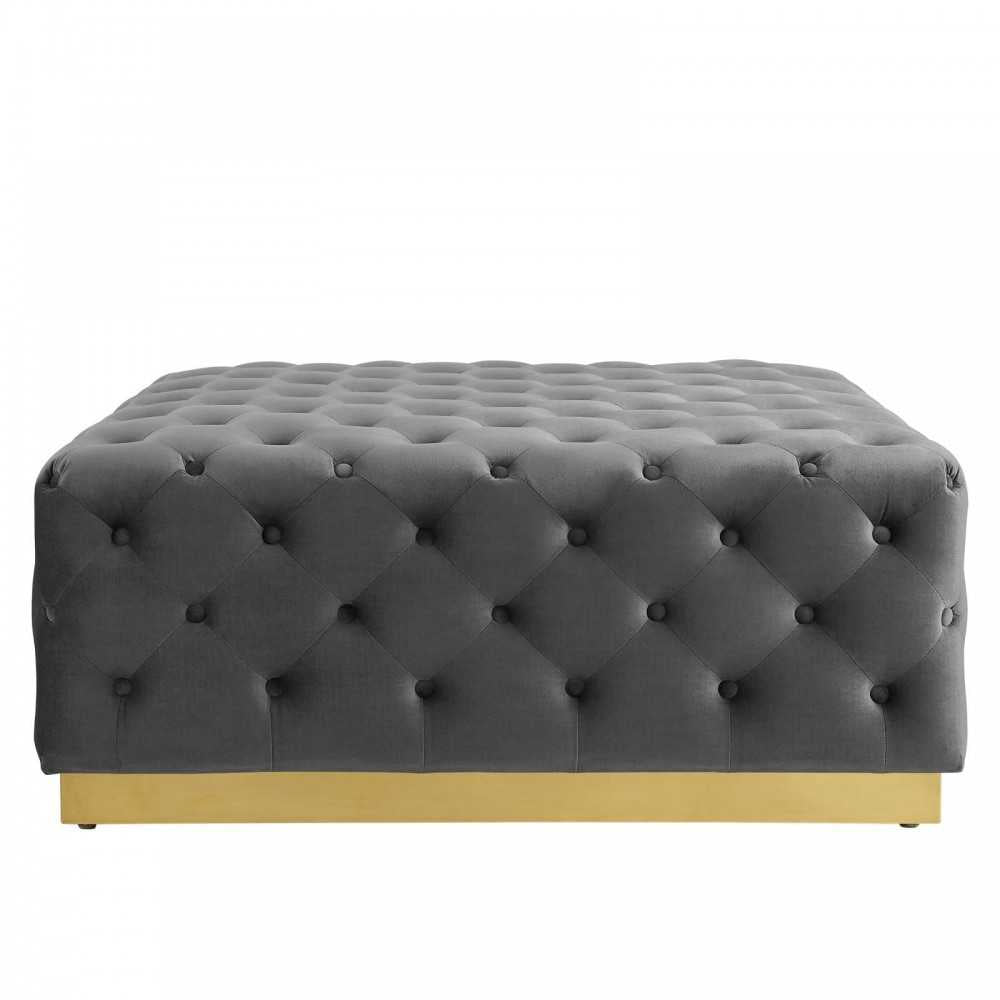 Ensconce Tufted Performance Velvet Square Ottoman, Gray