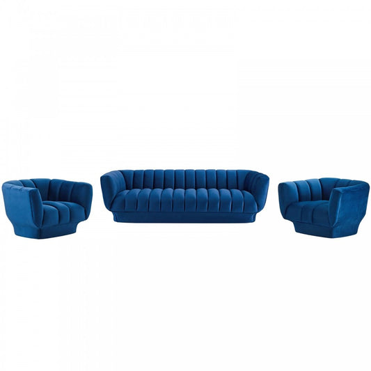 Entertain Vertical Channel Tufted Performance Velvet 3 Piece Set, Navy