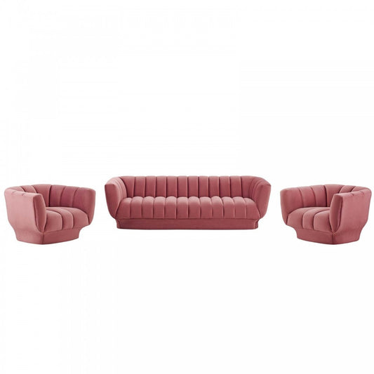 Entertain Vertical Channel Tufted Performance Velvet 3 Piece Set, Dusty Rose