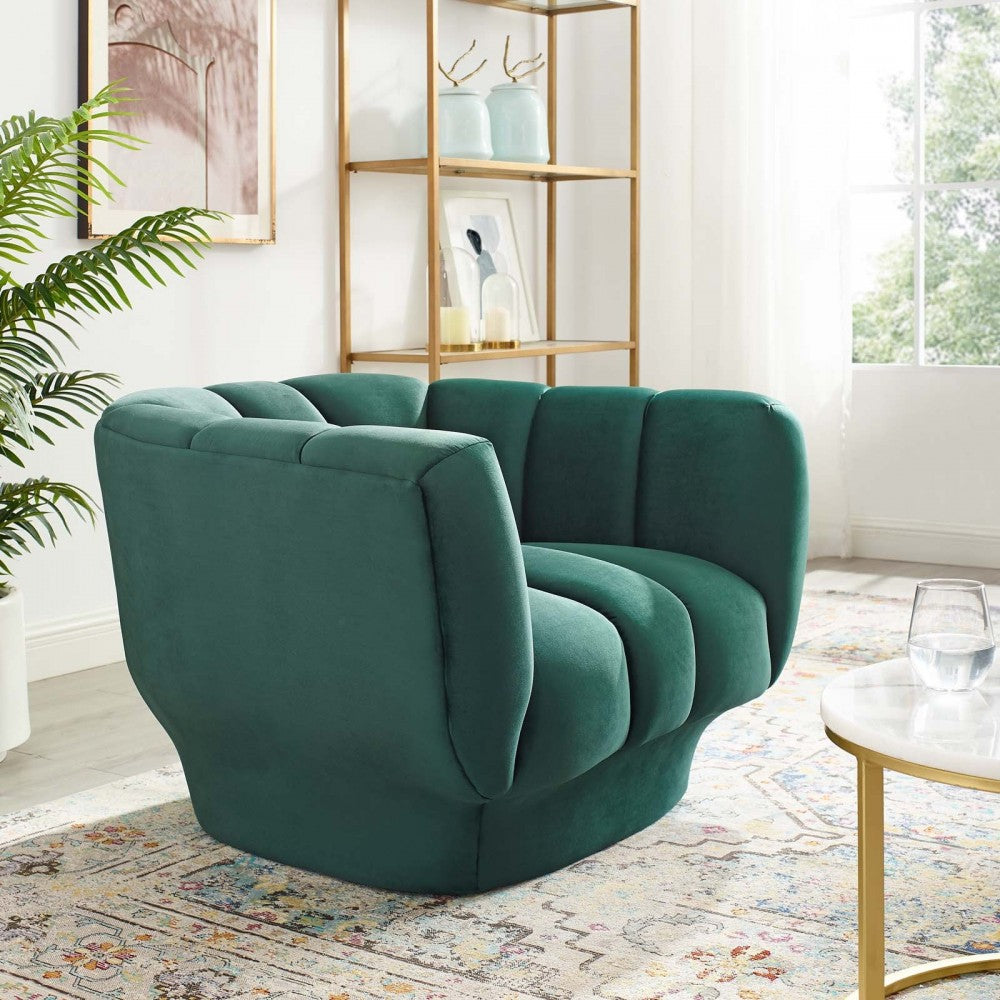 Entertain Vertical Channel Tufted Performance Velvet Armchair, Green