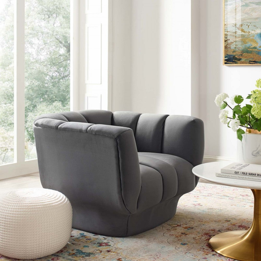 Entertain Vertical Channel Tufted Performance Velvet Armchair, Gray