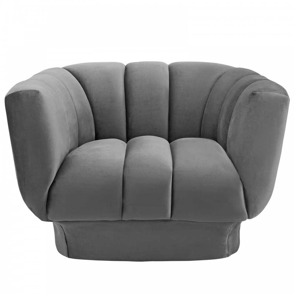 Entertain Vertical Channel Tufted Performance Velvet Armchair, Gray