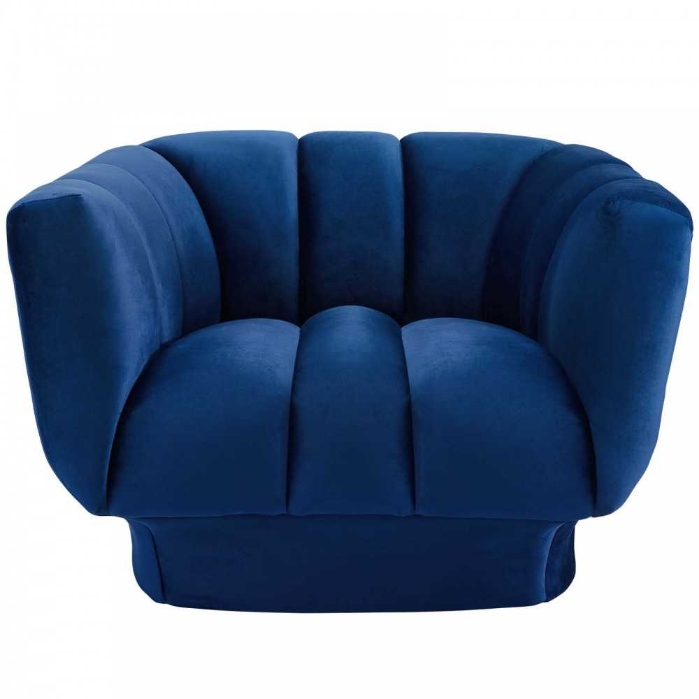 Entertain Vertical Channel Tufted Performance Velvet Armchair, Navy