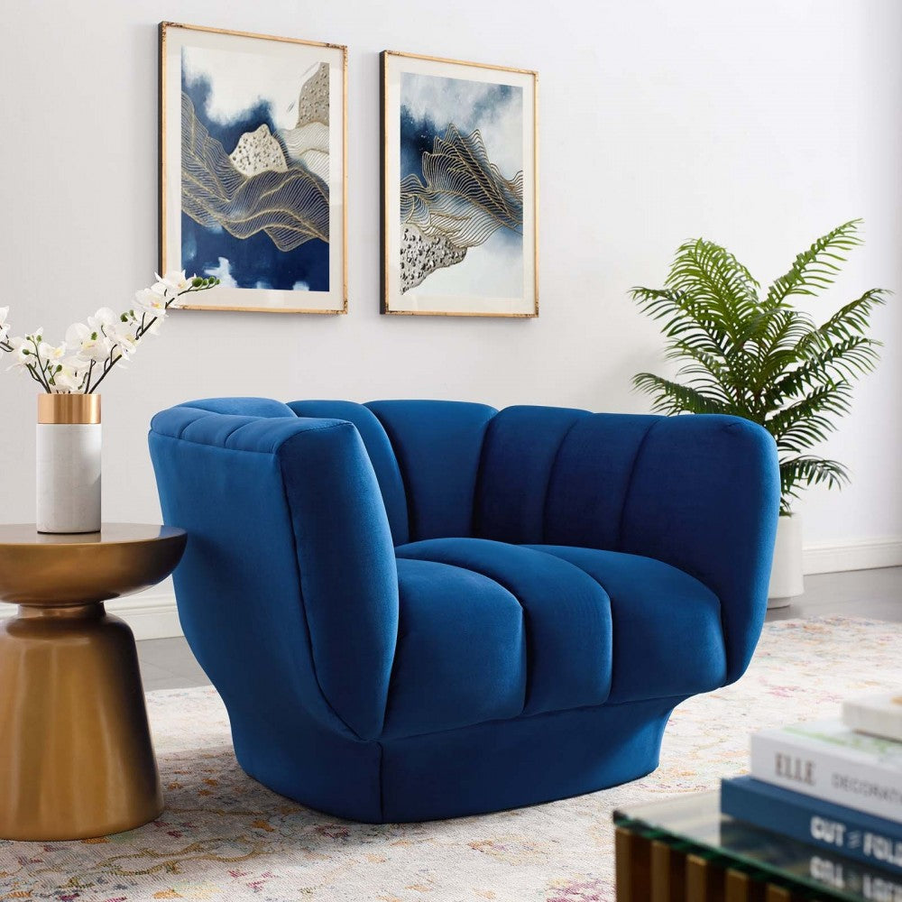 Entertain Vertical Channel Tufted Performance Velvet Armchair, Navy