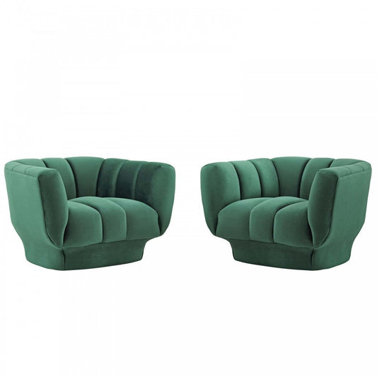 Entertain Vertical Channel Tufted Performance Velvet Armchair Set of 2, Green
