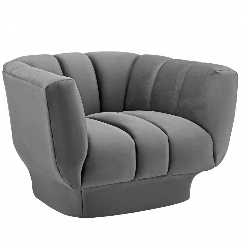 Entertain Vertical Channel Tufted Performance Velvet Armchair Set of 2, Gray