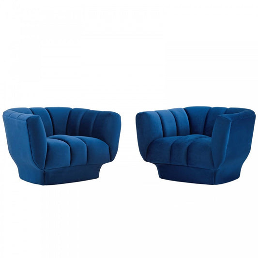 Entertain Vertical Channel Tufted Performance Velvet Armchair Set of 2, Navy