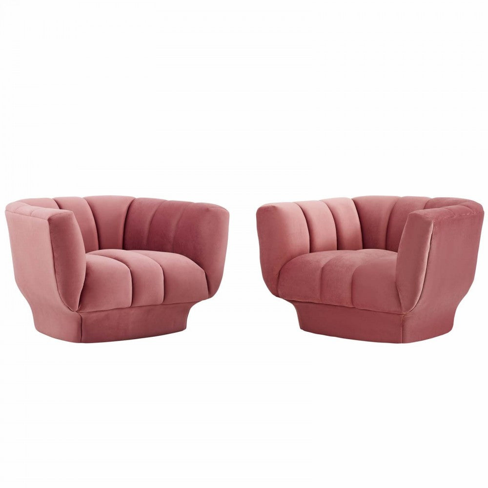 Entertain Vertical Channel Tufted Performance Velvet Armchair Set of 2, Dusty Rose