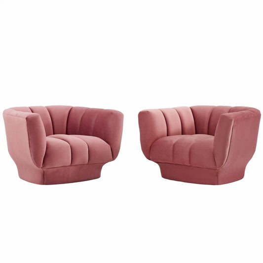 Entertain Vertical Channel Tufted Performance Velvet Armchair Set of 2, Dusty Rose