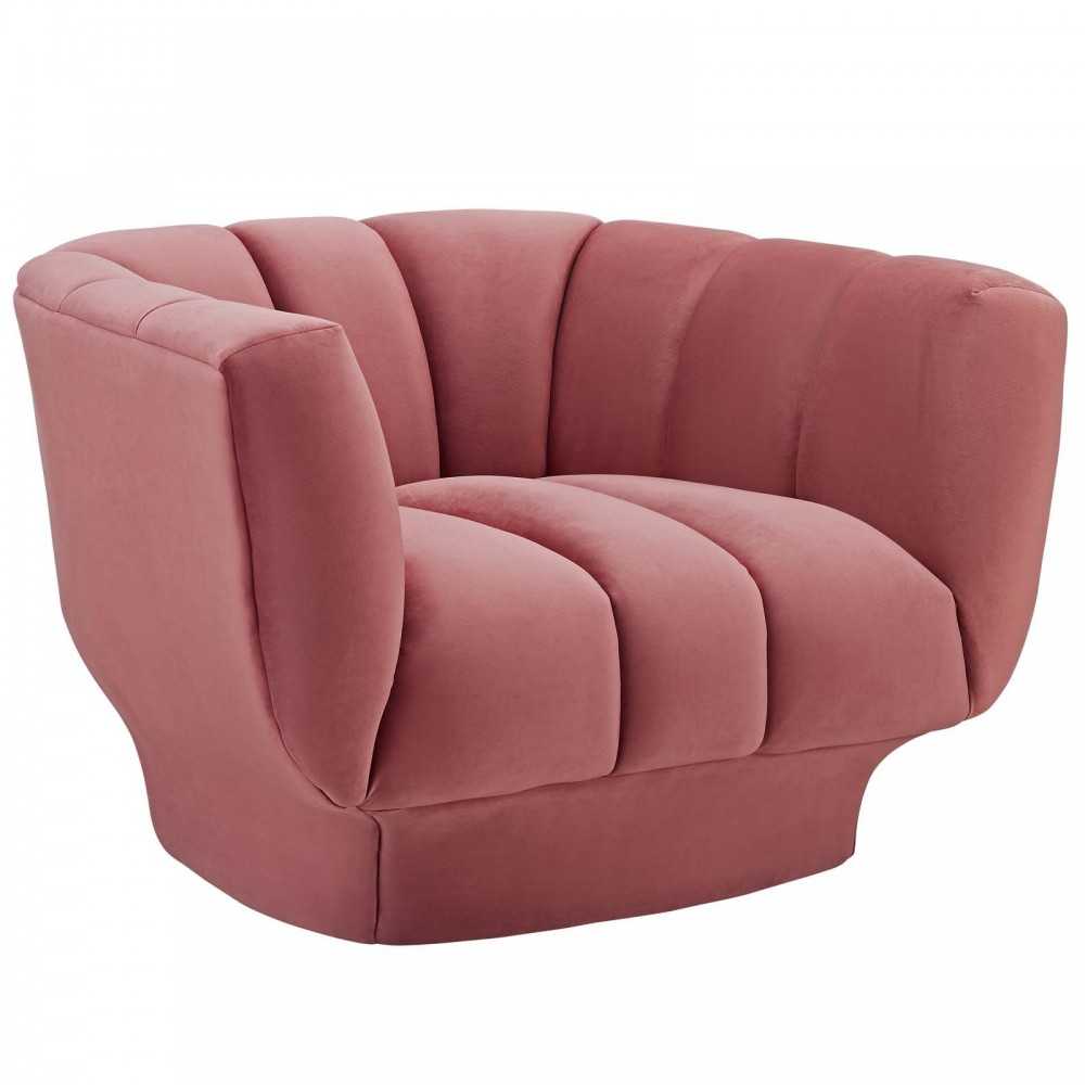 Entertain Vertical Channel Tufted Performance Velvet Armchair Set of 2, Dusty Rose