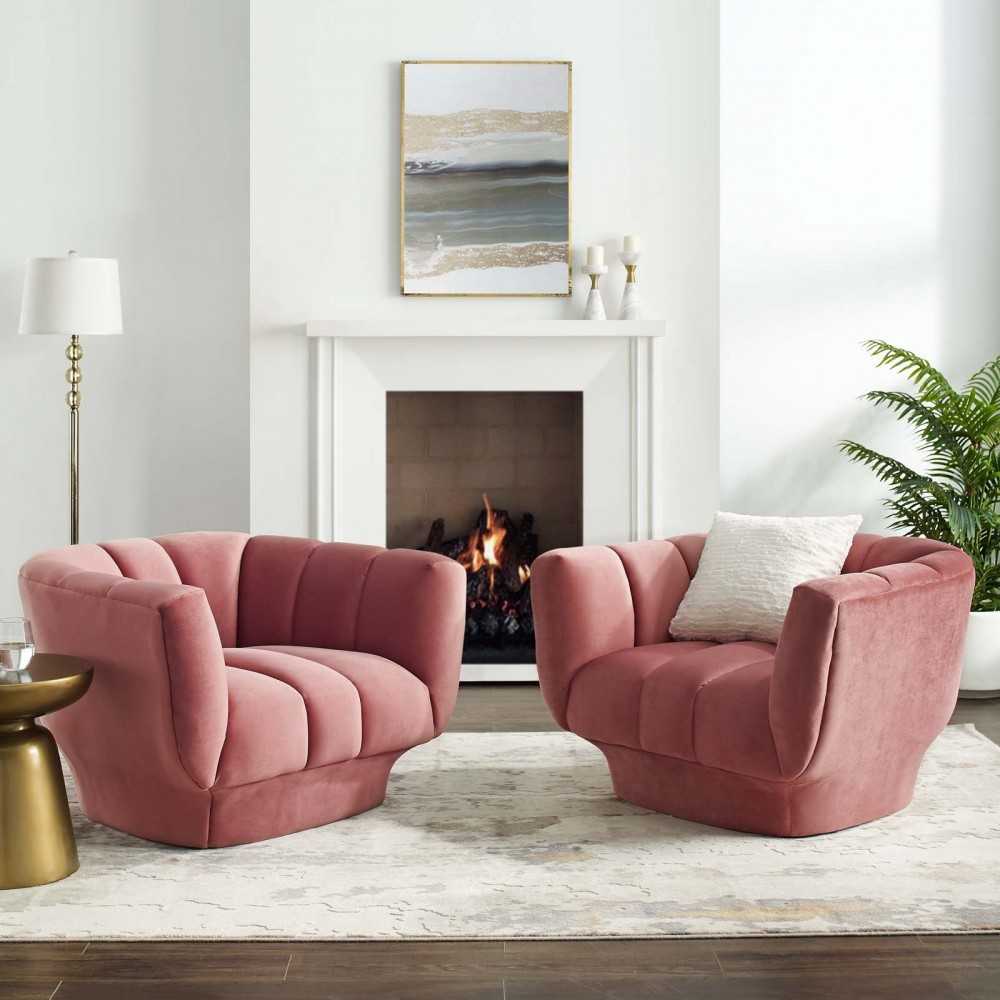 Entertain Vertical Channel Tufted Performance Velvet Armchair Set of 2, Dusty Rose