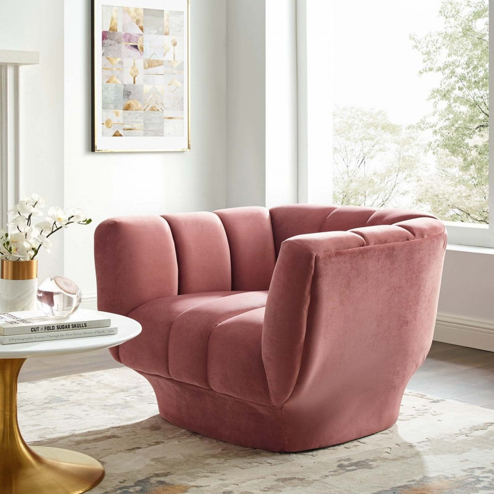Entertain Vertical Channel Tufted Performance Velvet Armchair, Dusty Rose