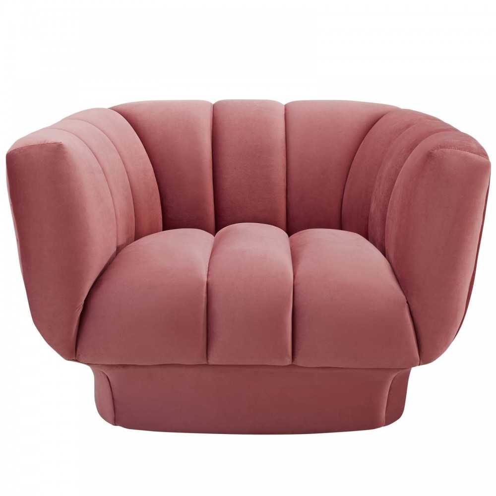 Entertain Vertical Channel Tufted Performance Velvet Armchair, Dusty Rose