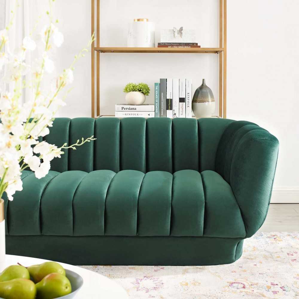 Entertain Vertical Channel Tufted Performance Velvet Sofa, Green