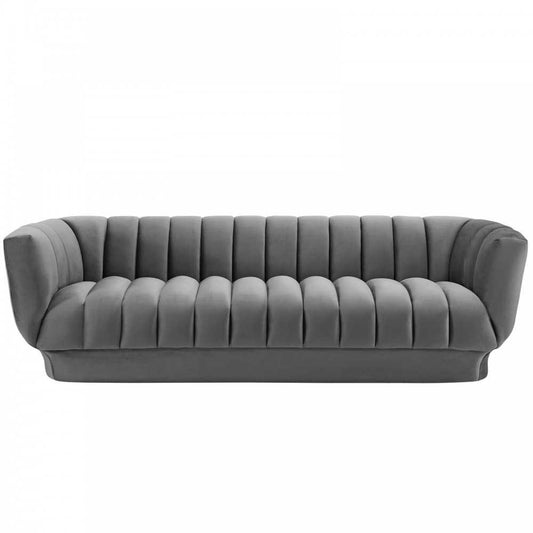 Entertain Vertical Channel Tufted Performance Velvet Sofa, Gray