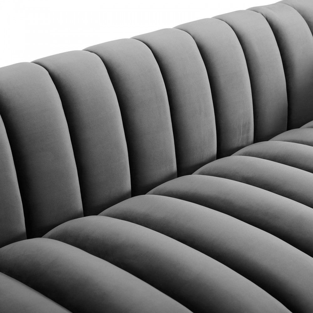Entertain Vertical Channel Tufted Performance Velvet Sofa, Gray