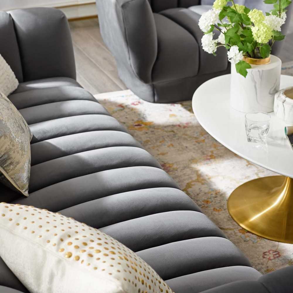 Entertain Vertical Channel Tufted Performance Velvet Sofa, Gray
