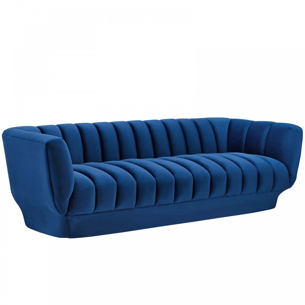 Entertain Vertical Channel Tufted Performance Velvet Sofa, Navy