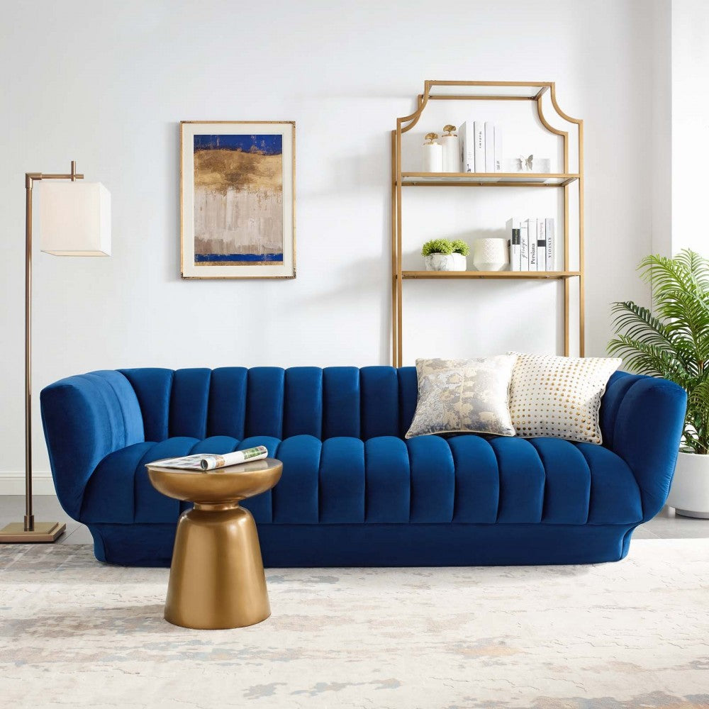 Entertain Vertical Channel Tufted Performance Velvet Sofa, Navy