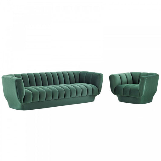 Entertain Vertical Channel Tufted Performance Velvet Sofa and Armchair Set, Green