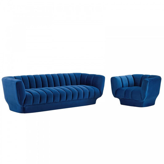 Entertain Vertical Channel Tufted Performance Velvet Sofa and Armchair Set, Navy