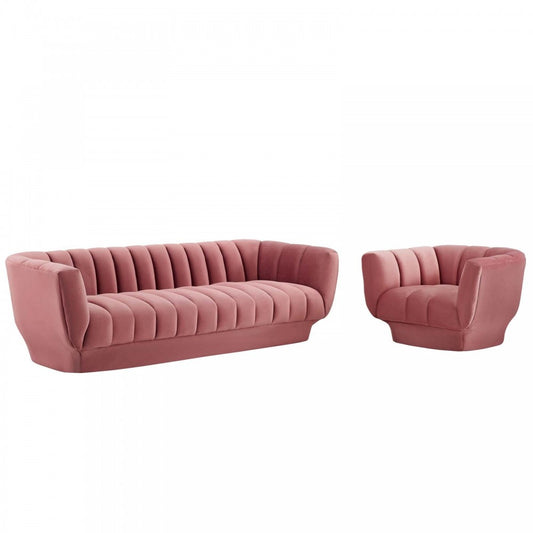Entertain Vertical Channel Tufted Performance Velvet Sofa and Armchair Set, Dusty Rose