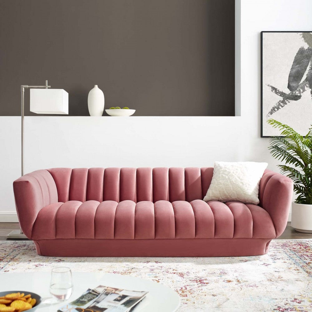 Entertain Vertical Channel Tufted Performance Velvet Sofa, Dusty Rose