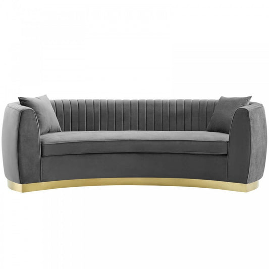 Enthusiastic Vertical Channel Tufted Curved Performance Velvet Sofa, Gray