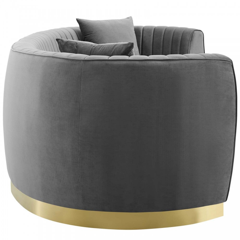 Enthusiastic Vertical Channel Tufted Curved Performance Velvet Sofa, Gray
