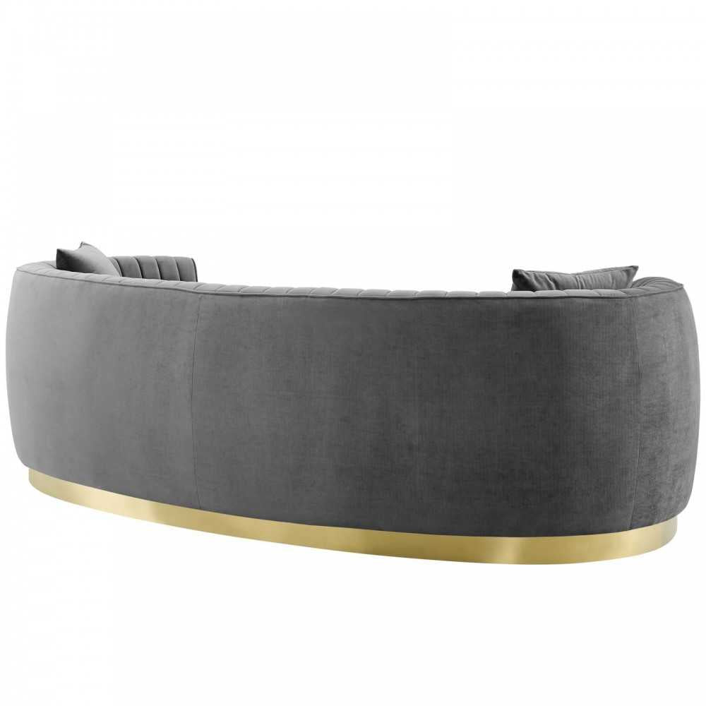 Enthusiastic Vertical Channel Tufted Curved Performance Velvet Sofa, Gray